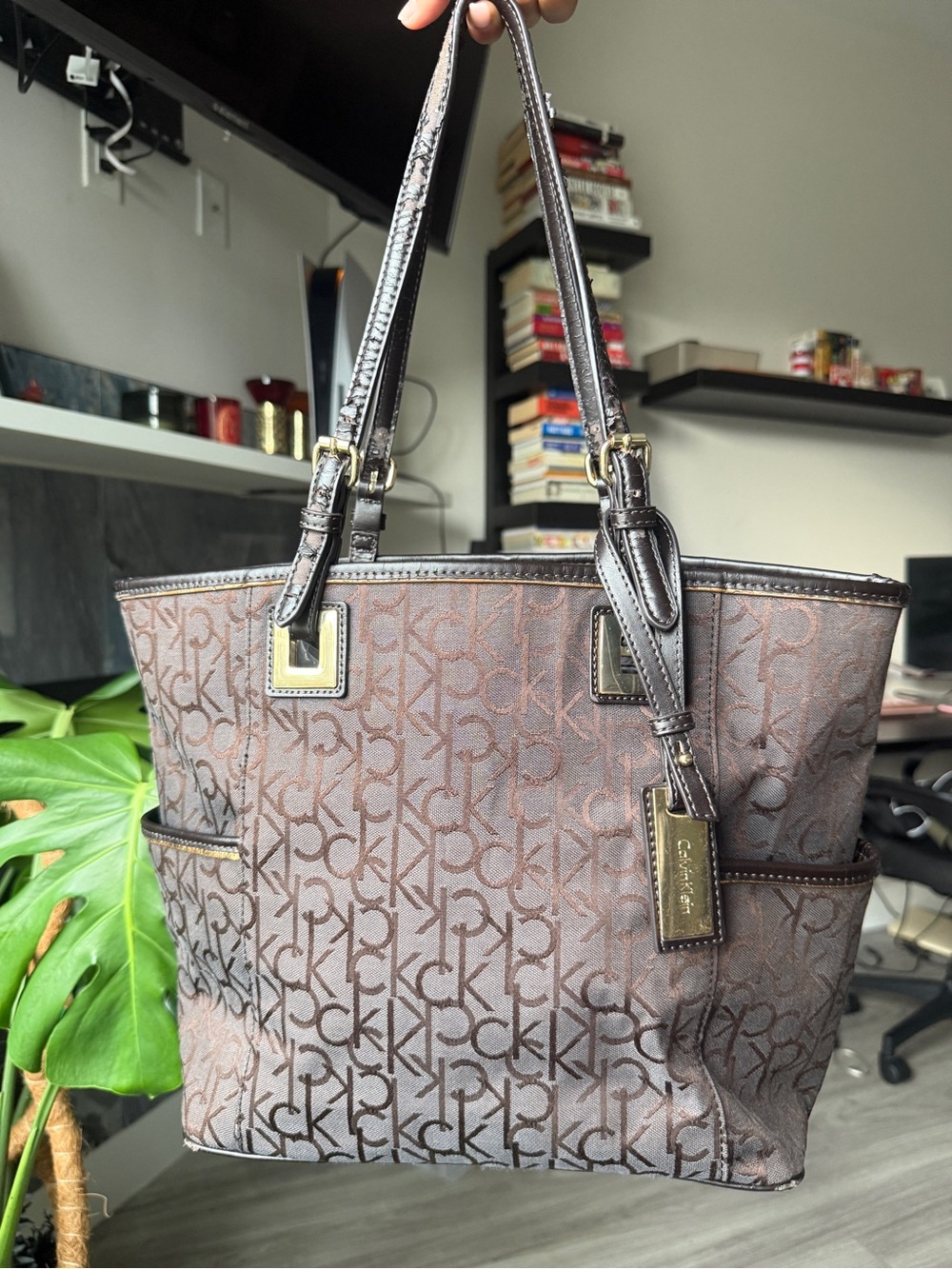 Calvin Klein Brown Monogram Logo Tote